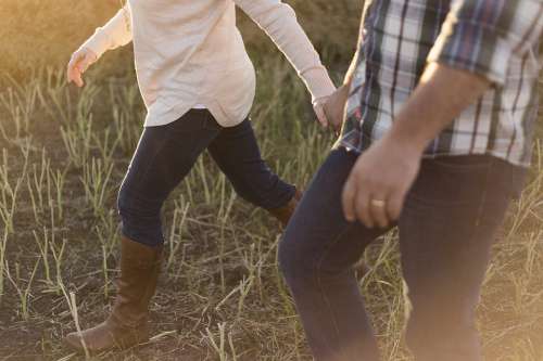 Adult Couple Walking Boots Countryside Girl Grass