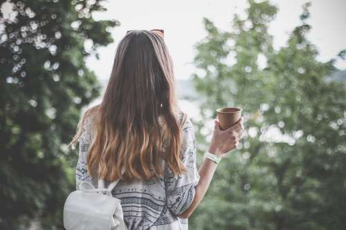 Adult Back View Beautiful Coffee Fashion Female