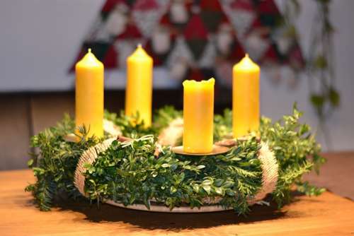 Advent Wreath Christmas Deco Beeswax Candles Green