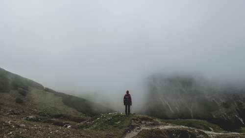 Adventure Cold Fog Foggy Hiker Hiking Man Mist