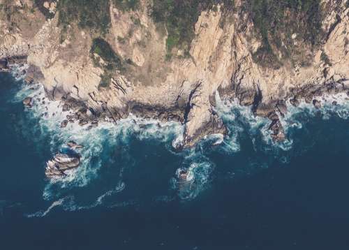 Aerial View Cliff Aerial Sea Water Blue Landscape