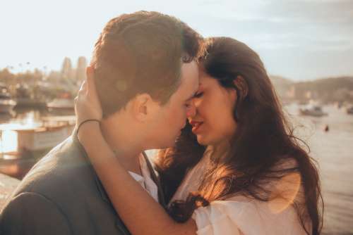 Affection Hugging Kissing Blur Close-Up Couple