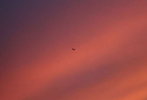 Aircraft Flying Sunset Small Sky Sun Travel