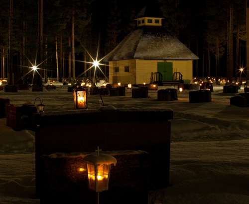 All Saints Cemetery Darkness Vuollerim Lapland