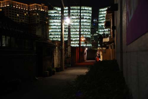 Alley Nighttime Lamp Empty Street Urban Street