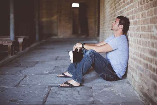 Alone Book Brick Wall Man Person Bible Thinking