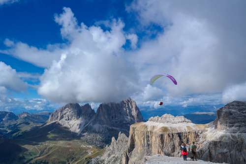 Alpine Dolomites Mountains Sella Paragliding Sky