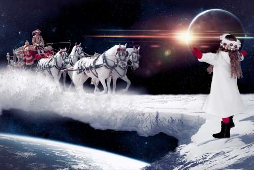 Animal Fantasy Horse Girl Planet Snow Carriage