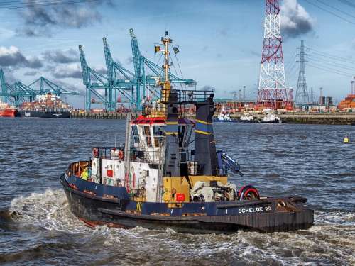 Antwerp Belgium Boat Tugboat Harbor Bay Water