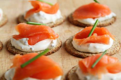 Appetizer Salmon Canape Cheese Cracker Cuisine