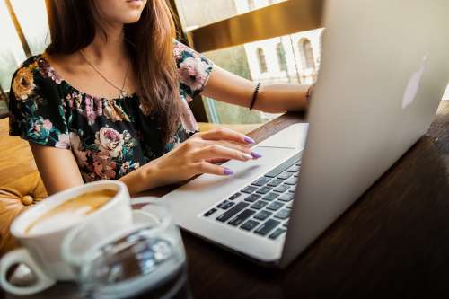 Apple Coffee Computer Cup Girl Laptop Mug Woman