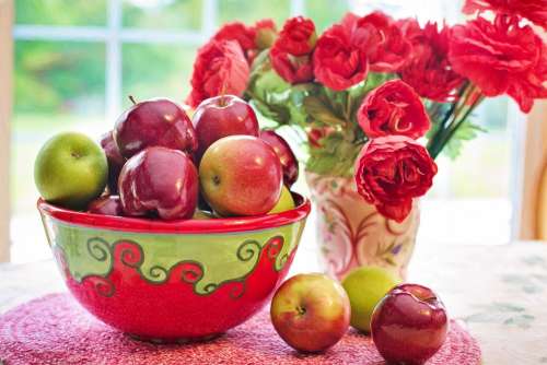Apples Red Bowl Still Life Fruit Natural Fresh