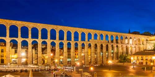 Aqueduct Roman Spain Segovia Night Water Ancient