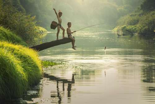 Asia Boys Cambodia Children Fish Fisherman