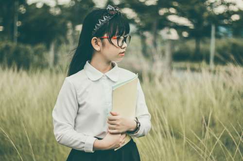 Asian School Children Student Book Child Field