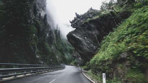 Asphalt Wetfog Landscape Rocks Outdoors Road