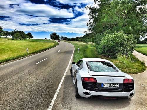 Audi Sports Car Auto Pkw Road R8 V10 Landscape