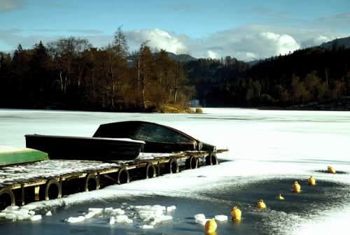 Austria Tyrol Winter Landscape Water Lake Idyll