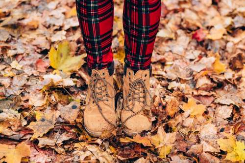 Autumn Boots Dry Leaves Fall Feet Footwear Leaves