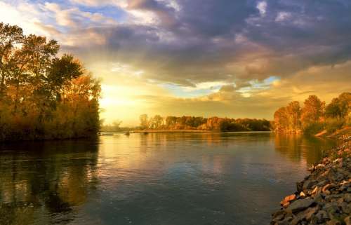 Autumn Landscape Nature Golden September River