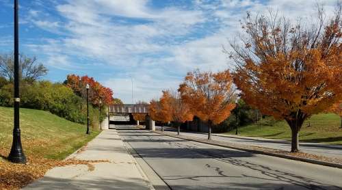 Autumn Fall Road Street Clouds Sidewalk Underpass