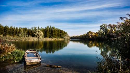 Autumn Nature Landscape River Surface Reflection