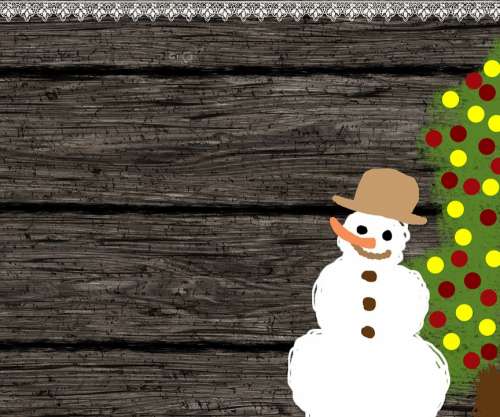 Background Wood Snowman Christmas Tree