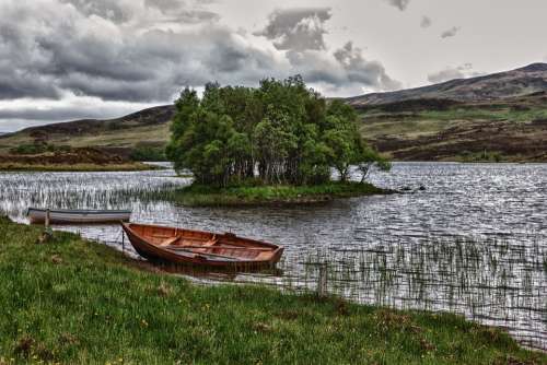 Bank Water Boat Rowing Boat Scotland Landscape