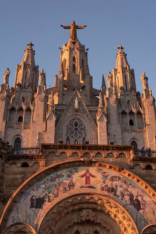 Barcelona Tibidabo Spain Church Building Religion