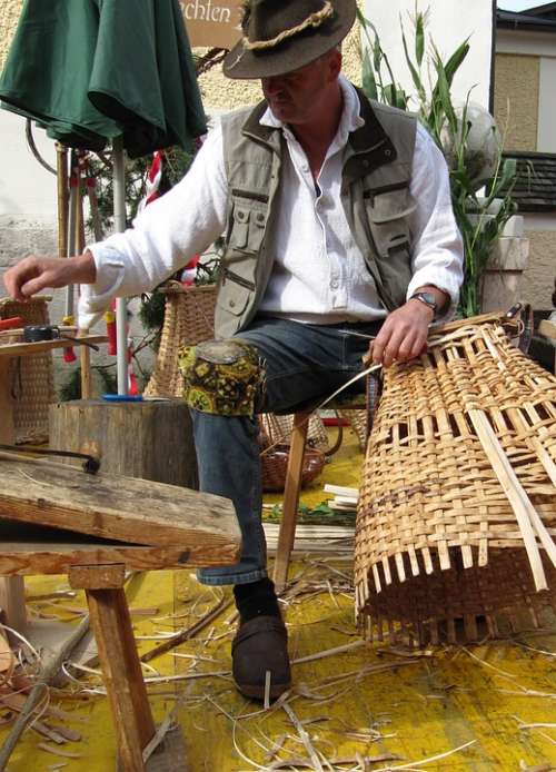 Basket Weavers Man Wicker Basket Tradition Craft