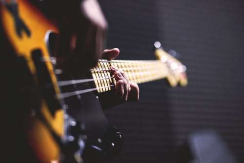 Bass Guitar Chord Close-Up Electric Guitar Fingers