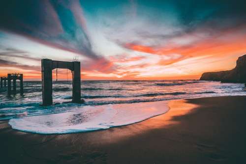 Beach Sunset Sand Ocean Sea Coast Water Vacation