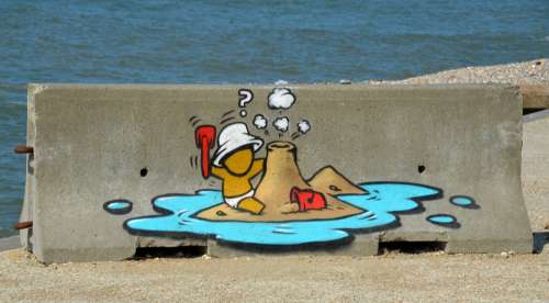 Beach Graffiti Drawing Image Sea Volcano