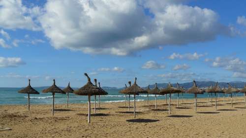 Beach Sand Beach Sea Coast Parasols Vacations
