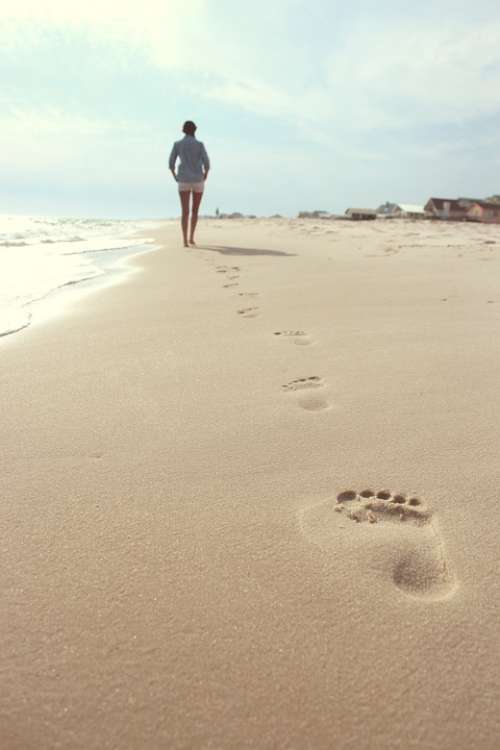Beach Woman Footprints Summer Female Vacation Sea