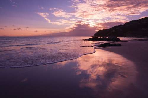 Beach Sunset Reflection Wet Sand Glassy Surface