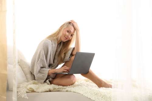 Bed Woman Work Computer Young Laptop Learn