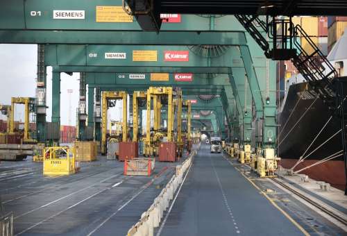 Begium Antwerp Harbor Container Ship Cranes