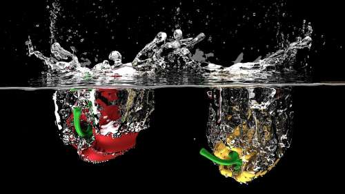 Bell Pepper Vegetables Splash Fresh Liquid Water