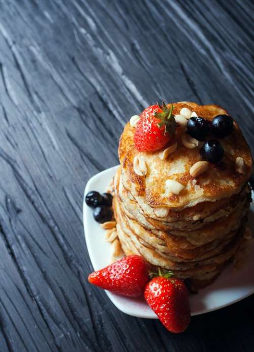 Berries Pancakes Breakfast Food Fruits Plate