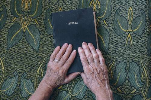 Bible Book Design Elderly Fingers Hands Holy Old