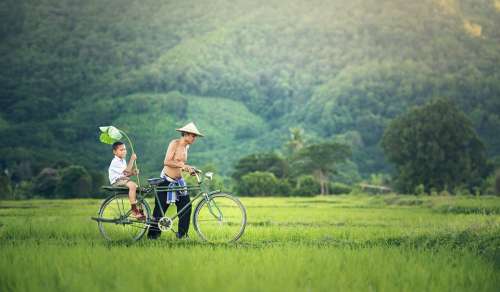 Bicycle Cambodia Outside Myanmar Burma Family