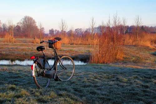 Bicycle Grandma'S Bike Netherlands Winter Landscape
