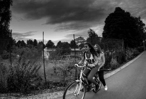 Bike Girl Cloudiness Cycling