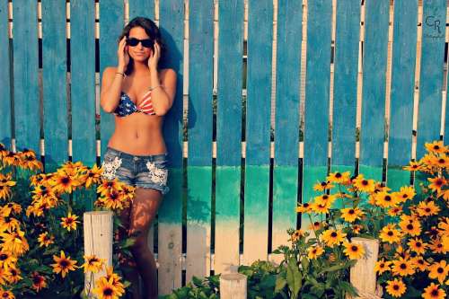 Bikini Girl Usa Beach Flowers Woman Sexy Summer