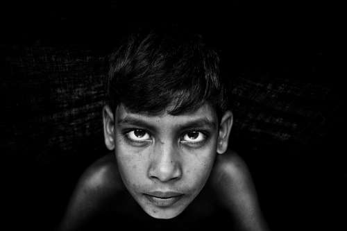 Black And White Boy Child Face Portrait Eyes