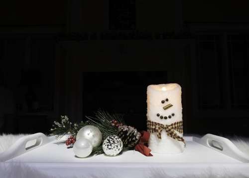 Black Background Snowman Candle Christmas Night