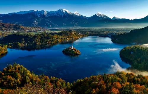 Bled Island Church Picturesque Slovenia Fall