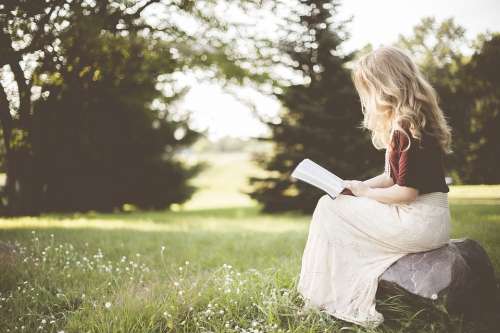Blond Blonde Girl Grass Outdoors Person Reading