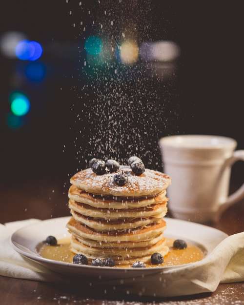 Blueberries Breakfast Pancakes Blur Close-Up